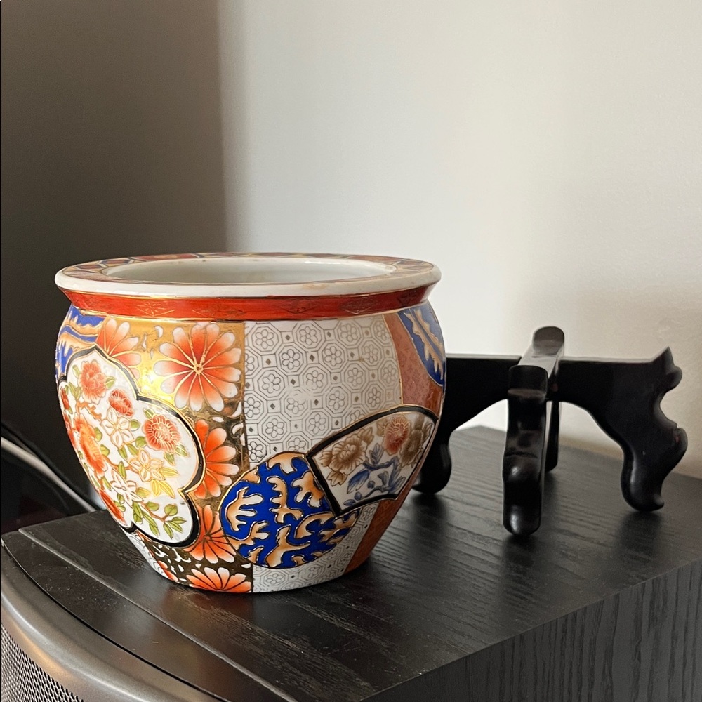 Elegant Multicolor Ceramic Planter with Stand - Picture 5 of 6